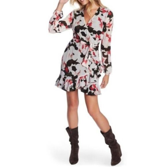1 STATE woman's size 4 Moonlit Petals floral ruffle sheer long sleeve mini dress - Picture 15 of 15